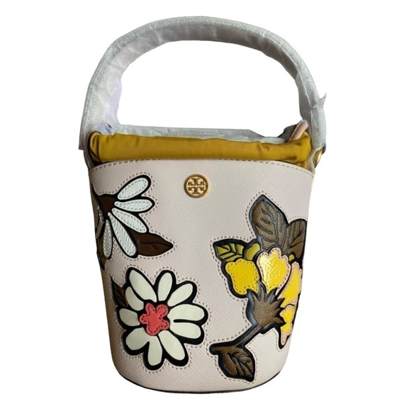 Tory Burch Robinson Bucket Bag Crossbody Purse Flower Appliqué NWT Leather - Picture 8 of 15
